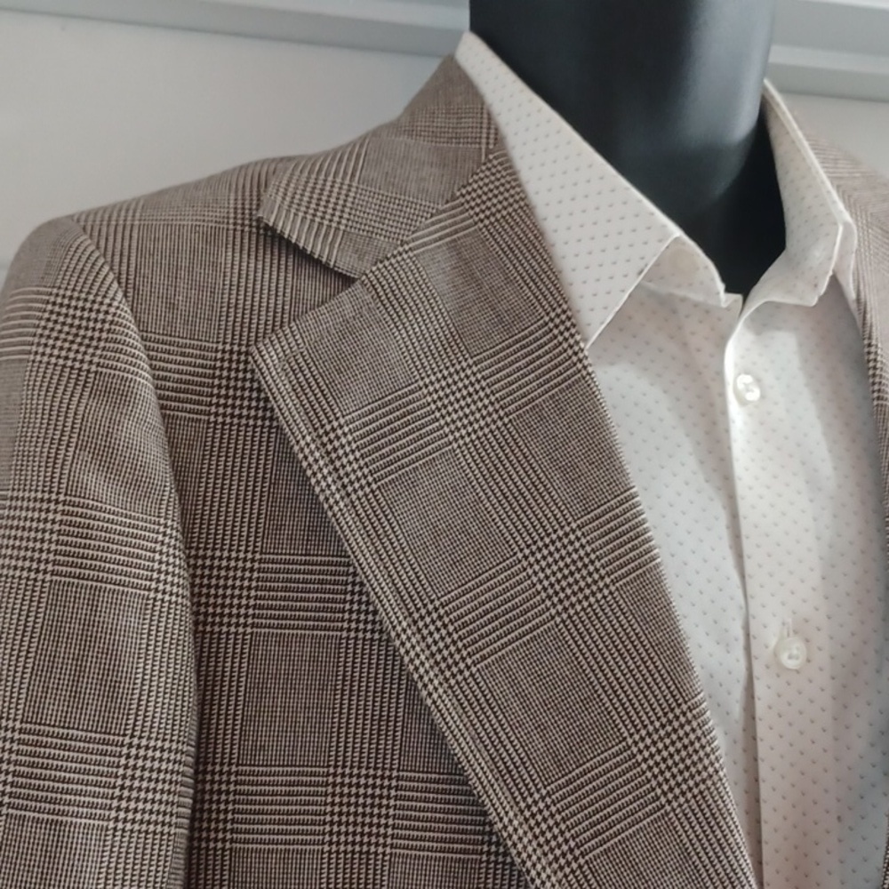 vintage Classic Tailored Fit Men's Brown Checkered Blazer - Picture 9 of 9